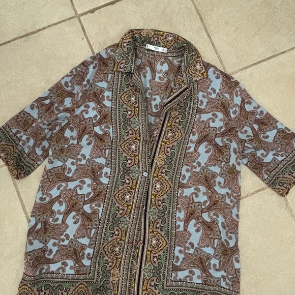 Mango MNG Suit Blue Paisley Top Shirt 4 Small - Picture 2 of 6